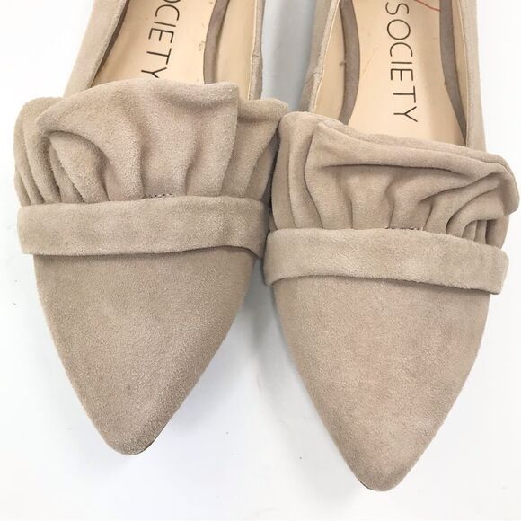 Sole Society KAMBER Tan Suede Leather Ruffle Pointed Toe Slip On Ballet Flat NEW - Picture 4 of 16